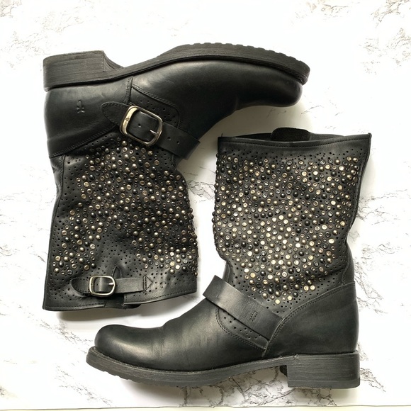Frye Black Studded Combat Boots - Picture 7 of 13